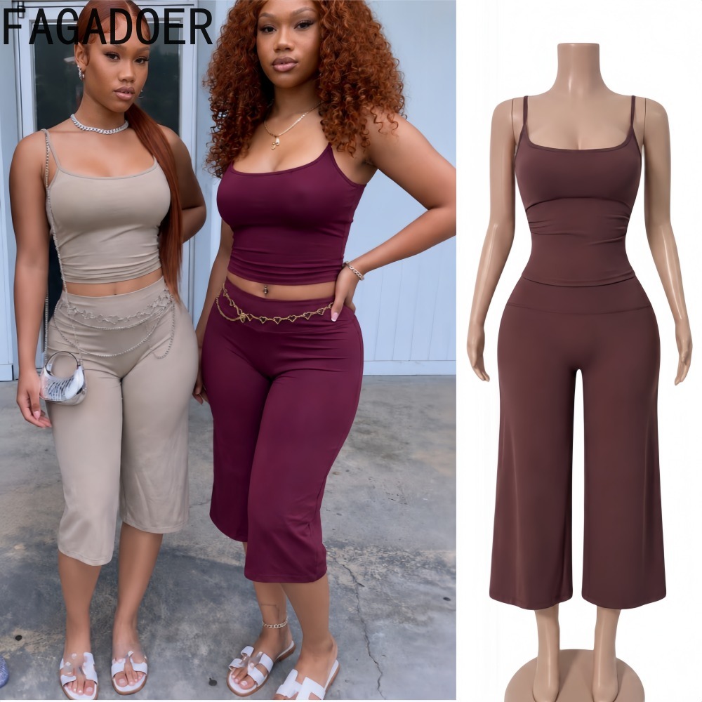 Suspender Tank Top - FAGADOER INS ชุดเซ็ต 2 ชิ้นสำหรับผู้หญิงสุดทันสมัย เสื้อกล้ามสายเดี่ยว