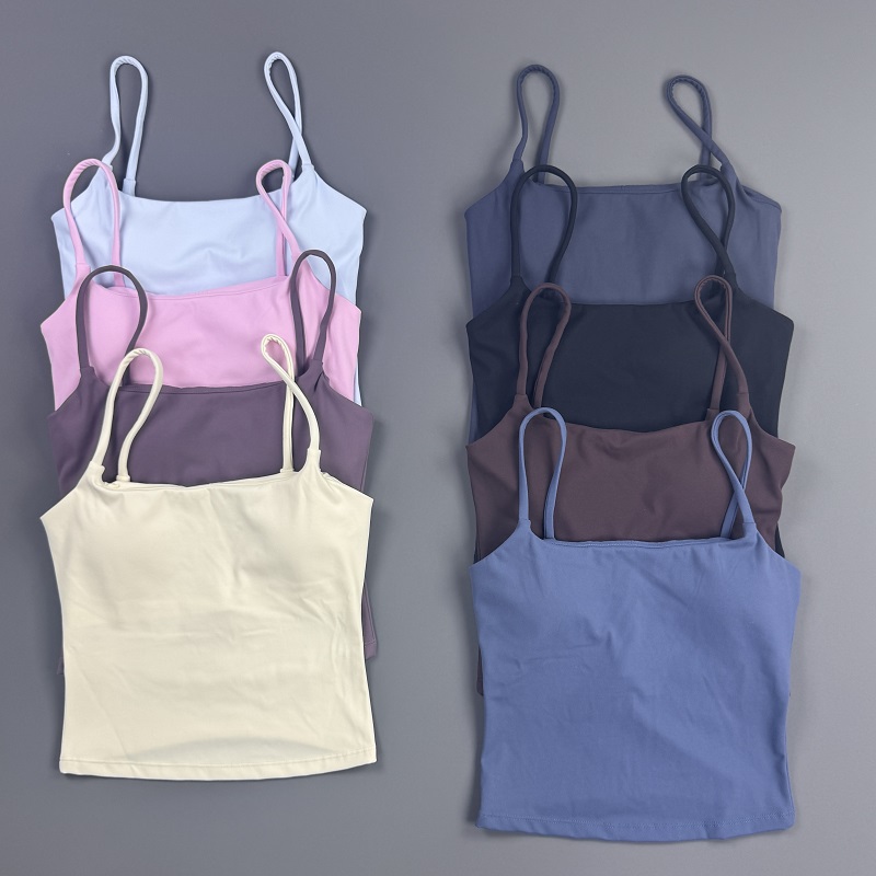 Suspender Tank Top - เสื้อกล้ามออกกำลังกายผู้หญิง สายสปาเก็ตตี้ ทรงครอป แขนกุด สีพื้น เนื้อผ้านุ่ม