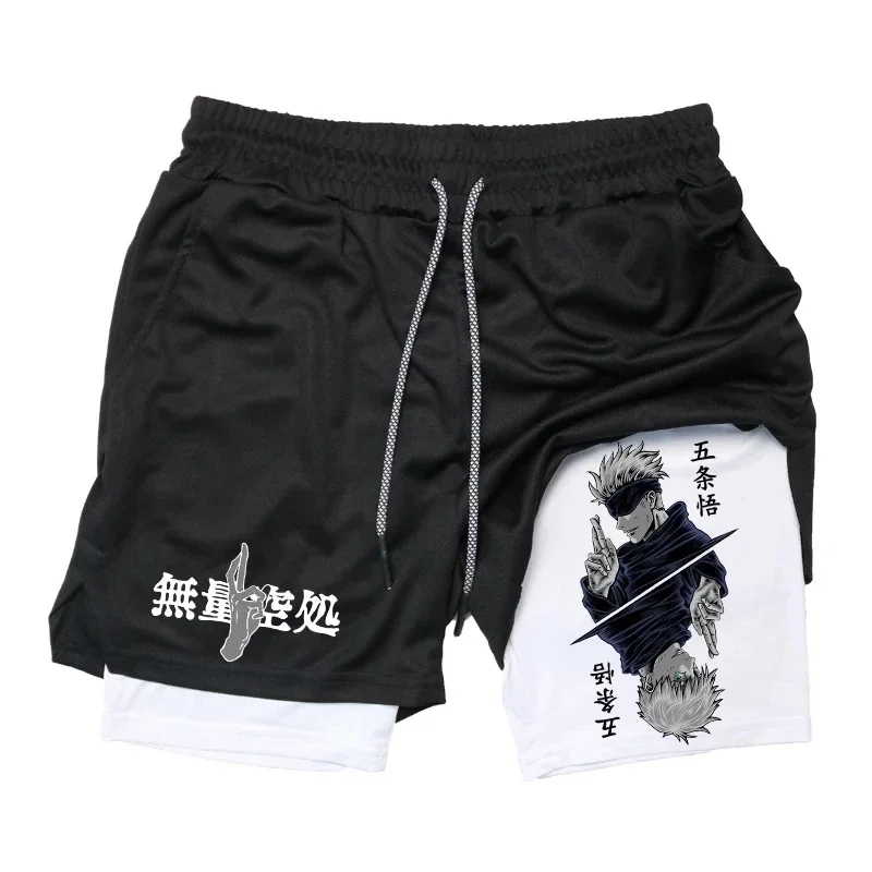 Compression Shorts Athletes - อะนิเมะ Jujutsu Kaisen กางเกงขาสั้นสําหรับชาย,กางเกงขาสั้นกีฬาแห้งเร็ว,กระเป๋า Performance,ยิม,ออกกําลังกาย,ฟิตเนส,2 in