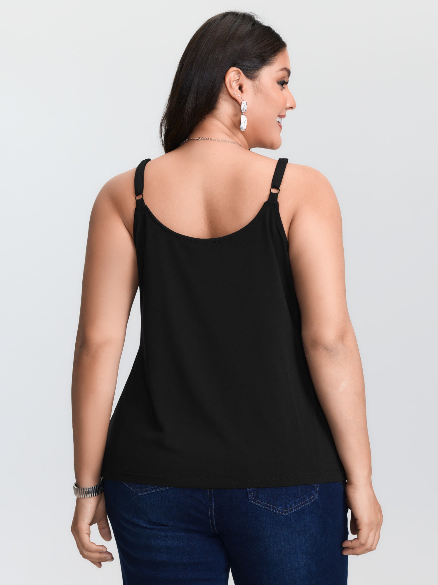 เสื้อกล้ามถักสีดำสำหรับสาวพลัส - Suspender Tank Top บทวิจารณ์และราคา