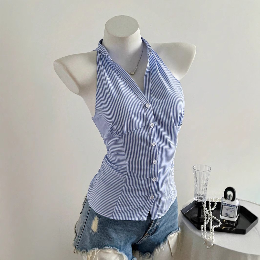 เสื้อเชิ้ตแขนกุดลายทางสีฟ้าและ - Sleeveless Undershirt บทวิจารณ์และราคา